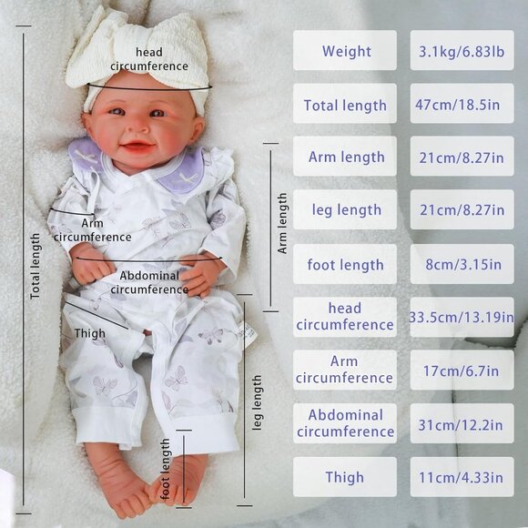 18.5in Full Silicone Reborn wheaten Open Eyes Smiling Baby Girl Dolls Lifelike - Picture 4 of 6